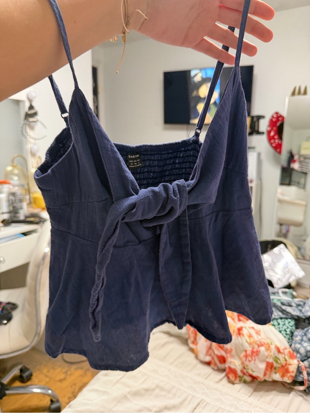 SHEIN Navy Tie-Front Spaghetti Strap Camisole